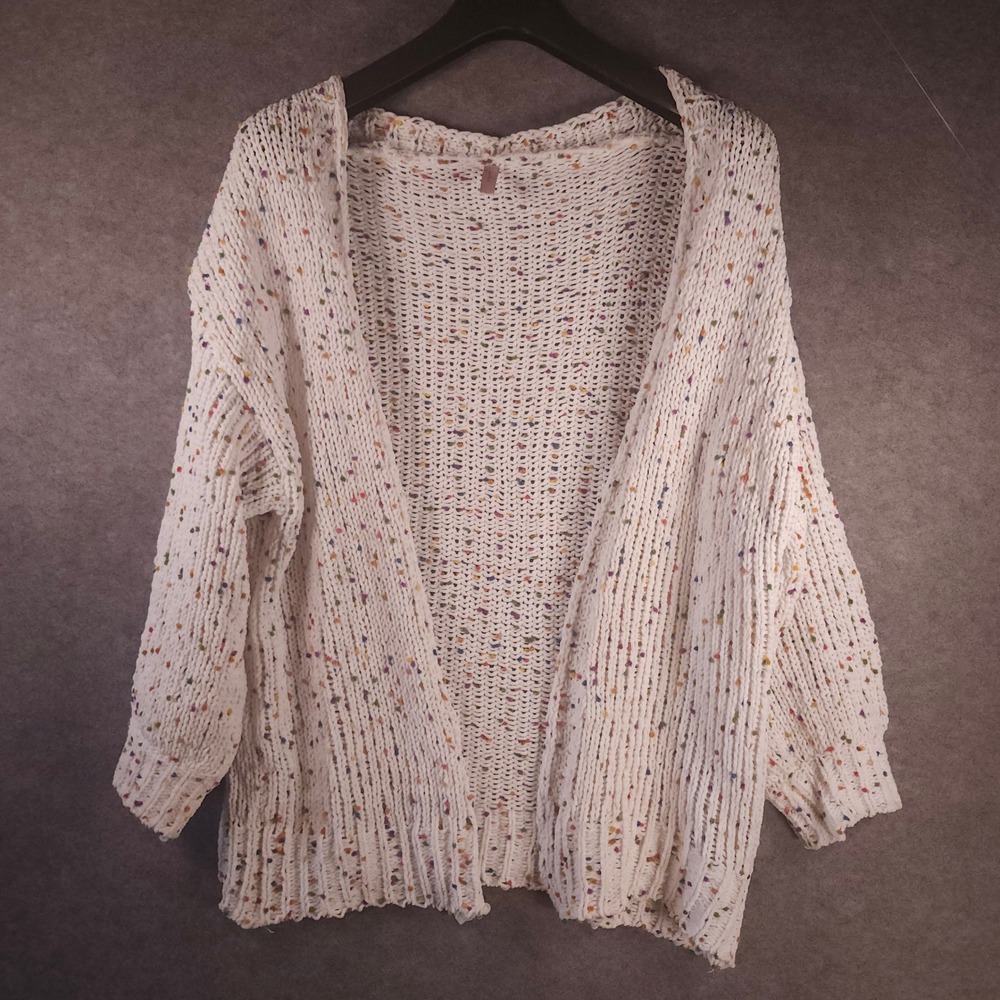 Jardin by Macris White‎ Speckled Confetti Knit Open Front Cardigan Sweater Women